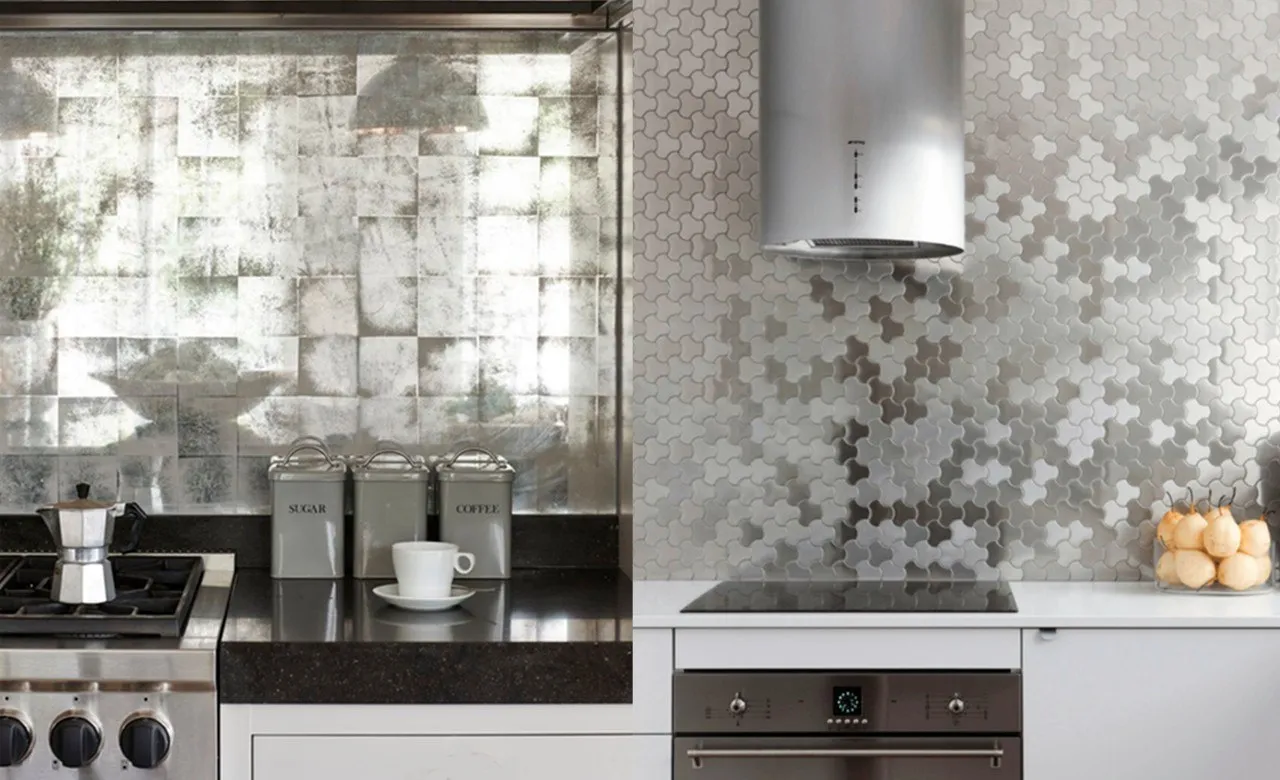 cucine con rivestimenti grigio-argento